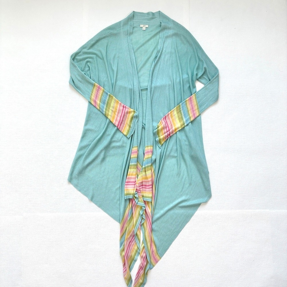 Vintage 90s J Jill Silk Cardigan Wrap Teal Women's Small Knit Sweater Rainbow